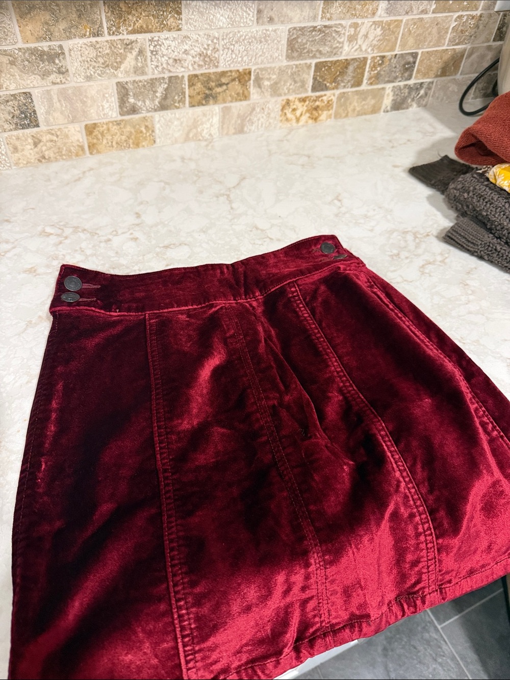 Free People Velvet Mini Skirt in Burgundy